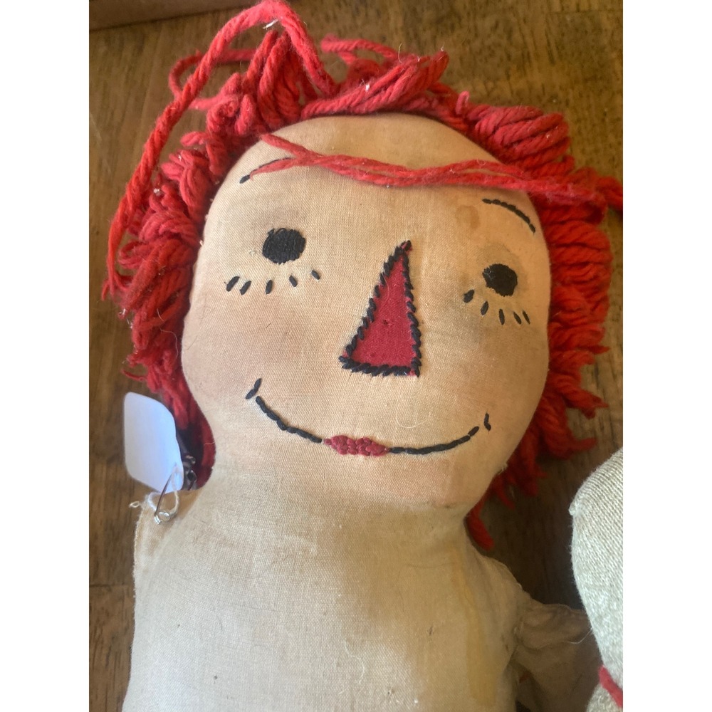 Vintage Handmade Raggedy Ann Cloth Doll and Primitive Sock Doll Folk Art Set 2 - Picture 4 of 4